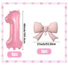 2 Pieces Set Large 40-Inch Pink Number Plus 21-Inch Pink Bow Aluminum Film Balloon, Very Suitable For Wedding, Birthday, Anniversary, Mother's Day Decoration Aluminum Film Balloon - Pink - View 2