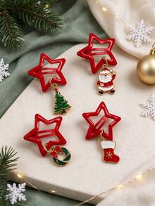 4pcs Set - Creative Christmas Star Hair Clips, Perfect For Christmas Parties, Holiday Gatherings And Festive Photo Props - Multicolor - View 11