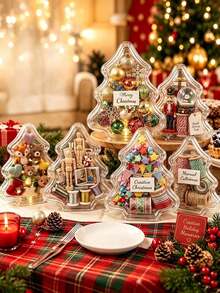 20/10pcs Reusable Transparent Christmas Tree Gift Boxes, Suitable For Holiday, Party DIY Decoration And Party Favor Containers - A - View 1