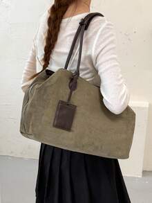 Advanced Military Green Contrasting PU Material Women's Tote Bag, Stylish Modern Style Large Capacity Storage Shoulder Bag/Commuting Bag - Army Green - View 3