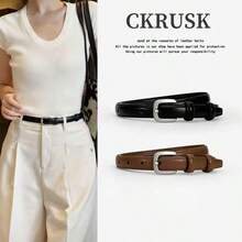 1pc/2pcs Women's Silver Buckle Solid Color Minimalist Casual Versatile Decorative Belt, Suitable For Daily Commute Wear - Multi-color Silver Buckle - View 2