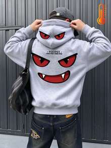 Tween Boy Fun Print Sweatshirt, Warm & Comfortable Thermal Lined Pullover Sweatshirt For Autumn/Winter - Grey - View 1