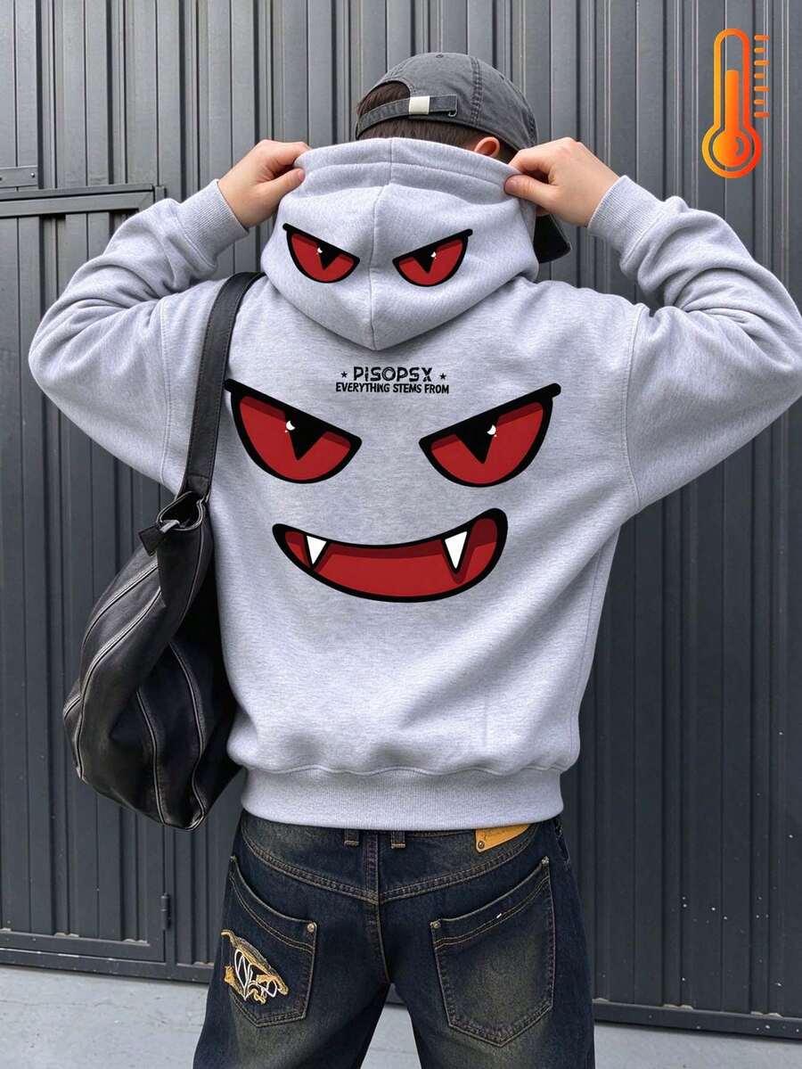 Tween Boy Fun Print Sweatshirt, Warm & Comfortable Thermal Lined Pullover Sweatshirt For Autumn/Winter - Grey - View 1