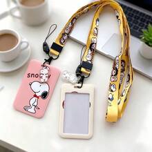1pc Snoopy Teen Card Holder + Yellow Printed Lanyard, Office ID, Bus Card, With Small Pendant Charm, Christmas, New Year, Onboarding, Birthday Holiday Gift - Multicolor - View 4