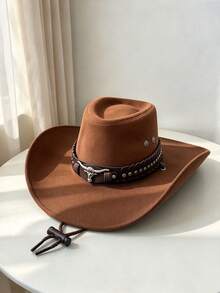 1pc Unisex Western Cowboy Hat, Sun Protection Jazz Hat, Suitable For All Seasons, Outdoor Activities, Horse Riding, Parties And Photography. Foldable And Easy To Carry. - Three-rope Silver Cow Hat - View 3
