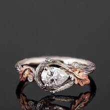 1pc Mori Style Natural Branch & Leaf Ring, Dual-Tone Metallic Texture, Daily Date Photo Atmosphere Ring - Pear-shaped Diamond Ring - View 7