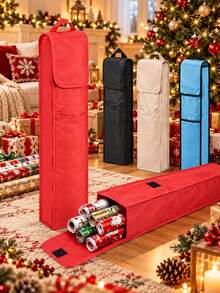 1pc Black/Red/Blue/Beige Christmas Wrapping Paper Storage Bag,With Handles,Gift Organization Pouch,Vertical Long Roll Storage Container,Dustproof Holiday Storage Bag,For Christmas Wrapping Paper Rolls,Ribbon,Gift Bags,Craft Supplies,And DIY Materials - Black - View 1
