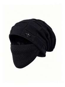 2PCS Unisex Autumn/Winter Thermal Lined Knitted Hat & Mask Set, Fashionable Versatile Warm Woolen Beanie Set Suitable For Outdoor Cycling - Multicolor - View 2