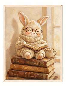 DIY Paint By Numbers Kit, Cute Bunny Reading Book Wearing Sweater Glasses Canvas Painting, Unframed Home Wall Decor Art - A - View 4