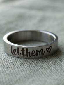 1Pc Silver "Let Them" Engraved Thin Band Men's Ring, Inspirational Quote Heart Stackable Ring, Minimalist Daily Wear Motivational Jewelry Gift. - Silver - View 5