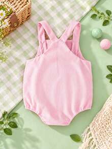 Pink Corduroy Baby Bodysuit, Girl Baby Golf Cart Embroidery Crawler, Newborn Spring/Autumn Outfit - Pink - View 2