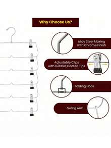 5pcs 4/6-Tier Metal Skirt & Pants Hanger, Super Hanger, 4/6-Tier Skirt/Pants/Shorts Hanger With Adjustable Clips, Space-Saving, Non-Slip, 12 Clips, Metal Clothing Storage Rack, Multi-Functional Storage Hanger - Silver - View 6