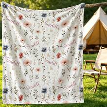 1 Flannel Blanket Printed With Pink Wildflower Patterns, Gift Blanket With Pink And Blue Floral Motifs, Soft And Warm Nap Blanket, Suitable For Sofas, Offices, Camping, Trips And Many Other Scenarios, Usable In All Four Seasons - Multicolor - View 7