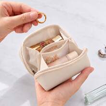 Mini Open-Top Flat Makeup Bag, Large Opening Waterproof PU Leather, 3-Compartment Cosmetic Organizer, Portable Travel Makeup Bag, Travel Essential Storage Bag - View 2