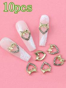 10pcs Alloy Hollowed Out Heart-Shaped Three-Dimensional Exquisite Luxury Nail Accessories, Shiny White Nail Rhinestones, DIY Nail Salon Specific, Suitable For French And Japanese Nails - Multicolor - View 13