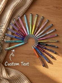 [Customized]1-32pcs Personalized Metal Retractable Diamond Ballpoint Pen + Touchscreen Stylus Set | Anti-Slip Grip + Smooth Writing Medium Tip | Compatible With Phone/Tablet/Office Devices | Can Engrave Name/Date/Logo | Business Engraved Pen + Teacher's Day Gift + Wedding Couple Neutral Pen - Rose Pink With Rhinestones - View 24