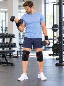 1set,Adjustable Sports Knee Sleeves With Side Stabilizers And Wrist Wraps Set, Breathable Neoprene Knee & Wrist Guards For Weightlifting Basketball Volleyball Workout Training For Men Women - Multicolor - View 4