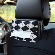 1pc Minimalist Black & White Car Tissue Box, Fashionable Black & White Plaid Hanging Tissue Dispenser, Multi-Functional Car & Home Use Automotive Accessory - A - View 4