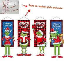 The Grinch 1pc The Christmas Monster Decorative Hanging Ornament, Christmas Hanging Cloth Banner Party Decoration Supplies Props Creative Cartoon Print Background Cloth, Decorative Hanging Banner (Rope Style Color Randomly Sent) Friends Gathering Decoration Hanging Banner, Christmas Home Decoration Hanging Banner, Christmas Gift, Birthday Gift - Cartoon - View 10