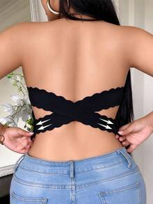 Women's Plus Size Strapless Wireless Bra, Wavy Edge Non-Slip Support Bandeau Bra, Smooth Molded Cups, Suitable For Off-Shoulder Tops And Dresses - Black - View 5