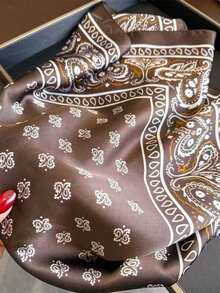 1pc Vintage Paisley Pattern Satin Square Scarf, Bohemian Style Scarf/Shawl, Lightweight Women's Headscarf, Western Style Hair Accessory - Multicolor - View 5