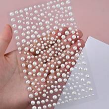 325pcs 3D Y2K Self-Adhesive DIY Pearl Rhinestone Face Decoration Stickers, 325pcs White Glitter Pearl Acrylic Rhinestone Stickers, 1 Sheet 3D Stickers, Suitable For Makeup, Hairstyle, Face, Nail Art, Decoration - Multicolor - View 11