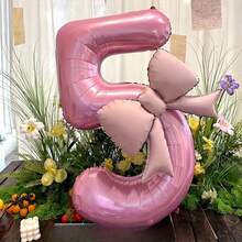 2 Pieces Set Large 40-Inch Pink Number Plus 21-Inch Pink Bow Aluminum Film Balloon, Very Suitable For Wedding, Birthday, Anniversary, Mother's Day Decoration Aluminum Film Balloon - Pink - View 14