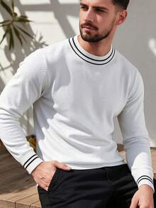 Sweater Rajut Lengan Panjang Leher Bulat Gaya Minimalis untuk Pria - Putih - View 1
