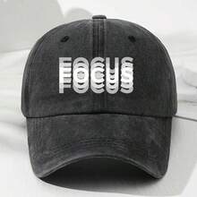 1pc FOCUS Print Baseball Cap, Adjustable Washed Cotton Curved Brim Dad Hat Unisex Outdoor Sun Hat Letter Street Print Windproof All Season - Multi-color - View 1