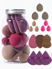 Set Spons Makeup 15 Buah dengan Wadah Penyimpanan, Termasuk 3 Spons Makeup, 3 Spons Makeup Mini, 3 Puff Bedak, 3 Puff Bedak Mini, 3 Puff Bantalan Jari Mini, Bahan Beludru Ultra Lembut, Ciptakan Tampilan Makeup Sempurna - MultiWarna - View 12