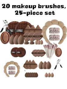 25/50pcs Full Function Synthetic Makeup Brush Set, Ultra Soft Fiber Bristles, Includes Foundation Brush, Powder Brush, Blush Brush, Concealer Brush, Highlighter Brush, Eyebrow Brush, Eyeshadow Brush, Complete Facial Makeup Tools, Suitable For Daily Home Use, Portable Professional - Coffee Brown - View 18