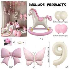 33pcs Pink Princess Birthday Balloon Set - Rocking Horse & Bow Foil Balloons, Suitable For Girls Birthday Party Decoration, Applicable For Home And Photo Occasions, Especially Suitable For Princess Theme And Baby Shower Events, Anniversary, Room Decoration. - View 16