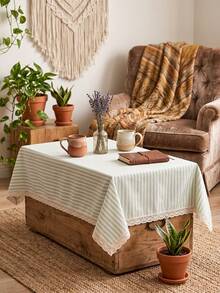 1pc Plaid Ruffle Edge Tablecloth, American Country Style Minimalist Decorative Dining Table Cloth, Rectangular Coffee Table TV Cabinet Entryway Multi-Functional Cover, Suitable For Holiday Gatherings, Birthday Parties, Weddings, Dinner Parties, Dining Table Decoration, Room Decoration, Office Desk, Coffee Table Mat, Outdoor Picnic Mat, Home Decor, Room Decoration, All Seasons - Green - View 9
