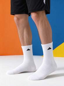 1/5/10/20 Pairs Men's Triangle Pattern Mid-Calf Socks, Simple Versatile Comfortable Soft, Daily Casual Socks - Multicolor - View 4