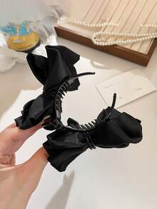 1pc Black Bow Bun Hair Clip With Rhinestones, Women's Daily Simple Hair Volume Enhancing Hair Claw - Black - View 4