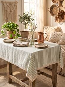 1pc Plaid Ruffle Edge Tablecloth, American Country Style Minimalist Decorative Dining Table Cloth, Rectangular Coffee Table TV Cabinet Entryway Multi-Functional Cover, Suitable For Holiday Gatherings, Birthday Parties, Weddings, Dinner Parties, Dining Table Decoration, Room Decoration, Office Desk, Coffee Table Mat, Outdoor Picnic Mat, Home Decor, Room Decoration, All Seasons - Green - View 5