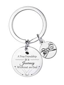 1pc Friendship Keychain, Engraved Round Pendant Key Ring With Multiple Charms, Best Friend Gift, Birthday Christmas Valentine's Day Bag Key Accessory - Silver - View 5