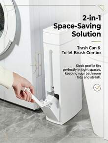 Slim Corner Bathroom Trash Can With Toilet Brush, Space-Saving Compact Plastic Garbage Can, Bathroom Trash Can, Multifunctional Bathroom Accessory - Slim-sized Trash Can With Brush - View 2