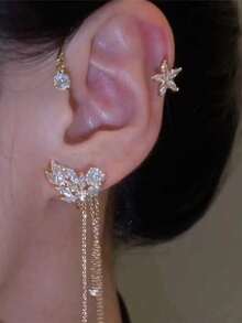 1 buah Anting Kait Telinga Kiri Wanita Elegan Modis dengan Hiasan Kupu-kupu Emas dan Berlian Imitasi, Hadiah Liburan, Perhiasan untuk Pemakaian Sehari-hari - MultiWarna - View 2