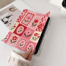 1pc Sweet Pink Patchwork Quilt Pattern With Red Flowers & Tulips Tablet Case Compatible With IPad PRO/AIR, Compatible With SAMSUNG,Compatible With XIAOMI Pad 5/6/7,Compatible With Huawei Matepad - Multicolor - View 6