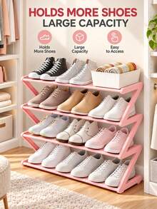 1pc Pink 4-Tier Shoe Rack, Large Capacity Multi-Layer Storage Rack, Space-Saving Design, Fashionable Open Storage Shelf, Suitable For Sneakers, High Heels, Slippers And Daily Footwear, Home Storage Solution For Modern Entryway, Closet, Bedroom, Dorm, Apartment, Easy Access Shoe Rack, Suitable For Spring Cleaning, Holiday Home Decor, Halloween, Christmas Gift Storage - Multicolor - View 5