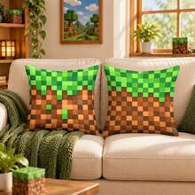 1pc/4pcs Pixel Grass Block Print Pillow Case, Suitable For Living Room Sofa Bedroom Daily Home Decor, Applicable For Daily Home Decor Pillow, Pillow Insert Not Included - Multi-color a - View 4