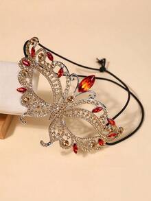 1pc Glass Rhinestone Butterfly Shaped Masquerade Mask, Halloween Personalized Face Decoration - Champagne - View 3