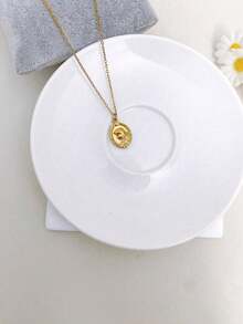 1pc Stainless Steel Waterproof Non-Fading Gold Fashion Unique Mermaid Portrait Double-Sided Pendant Necklace Chain Collarbone Chain Suitable For Women's Daily Wear - Gold - View 3