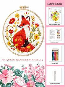 Polyester Fabric Cross Stitch Kit For Beginners, Autumn Forest Animal Embroidery Set With Pre Printed Pattern And Colorful Threads, DIY Needlework Craft For Women And Adults, Relaxing Home Hobby And Handmade Wall Decor, 1 Set - A - View 9