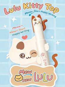 1pc 3D Cat Clickable Neutral Pen, Rotatable Cat Ears & Tail Creative Design Ballpoint Pen, Morandi Color Cute Paw Print Pattern, Student Study Stationery, Back To School Gift For Friends, Office & Learning Supplies - A - View 7