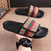 Men's Vintage Geometric Print Striped Decor Slippers, Non-Slip Soft Sole Open Toe Flat Sandals, Casual Indoor/Outdoor Beach Shower Slippers For Summer Daily Wear - Brown - View 6