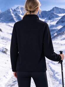 Autumn/Winter Thickened Warm Coral Fleece Jacket Outdoor Sports Running Workout Fleece Stand Collar Fleece Jacket - Black - View 3
