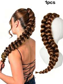 1pc 24 Inch Thick Braided Ponytail Hair Extension, Made Of Synthetic Fiber, With Elastic Hair Band, Suitable For Women's Party And Daily Wear (Multiple Colors Available) - Multicolor - View 15