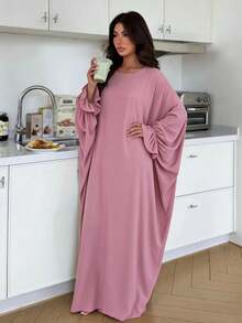 Loose Long Sleeve Maxi Abaya Dress, Casual Crew Neck Full Length Modest Robe For Daily Wear - Multicolor - View 14